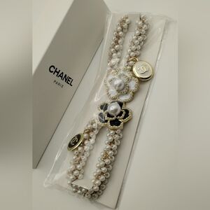 CHANEL Pearl and Gold Charm Hair Bands Has Serial # On Both Hair Bands